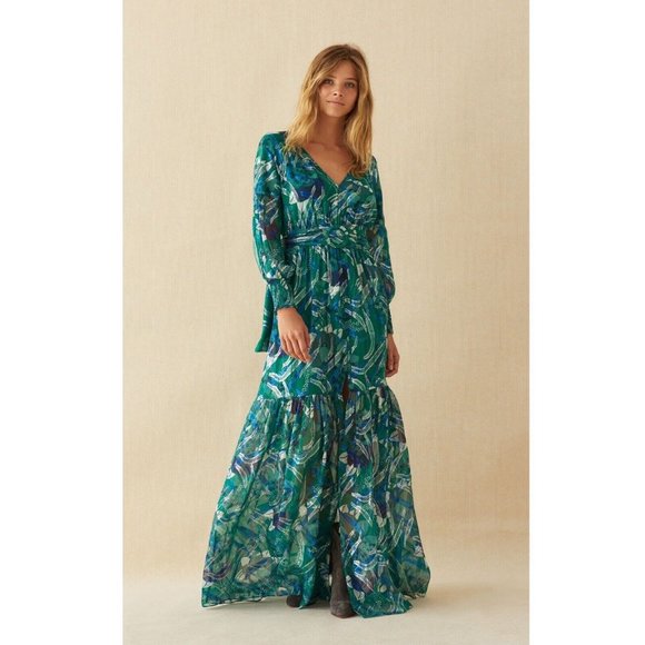 ba&sh Dresses & Skirts - Ba&Sh vert Green Floral Joie Robe Long Sleeves Sleeves Maxi Dress Size 1